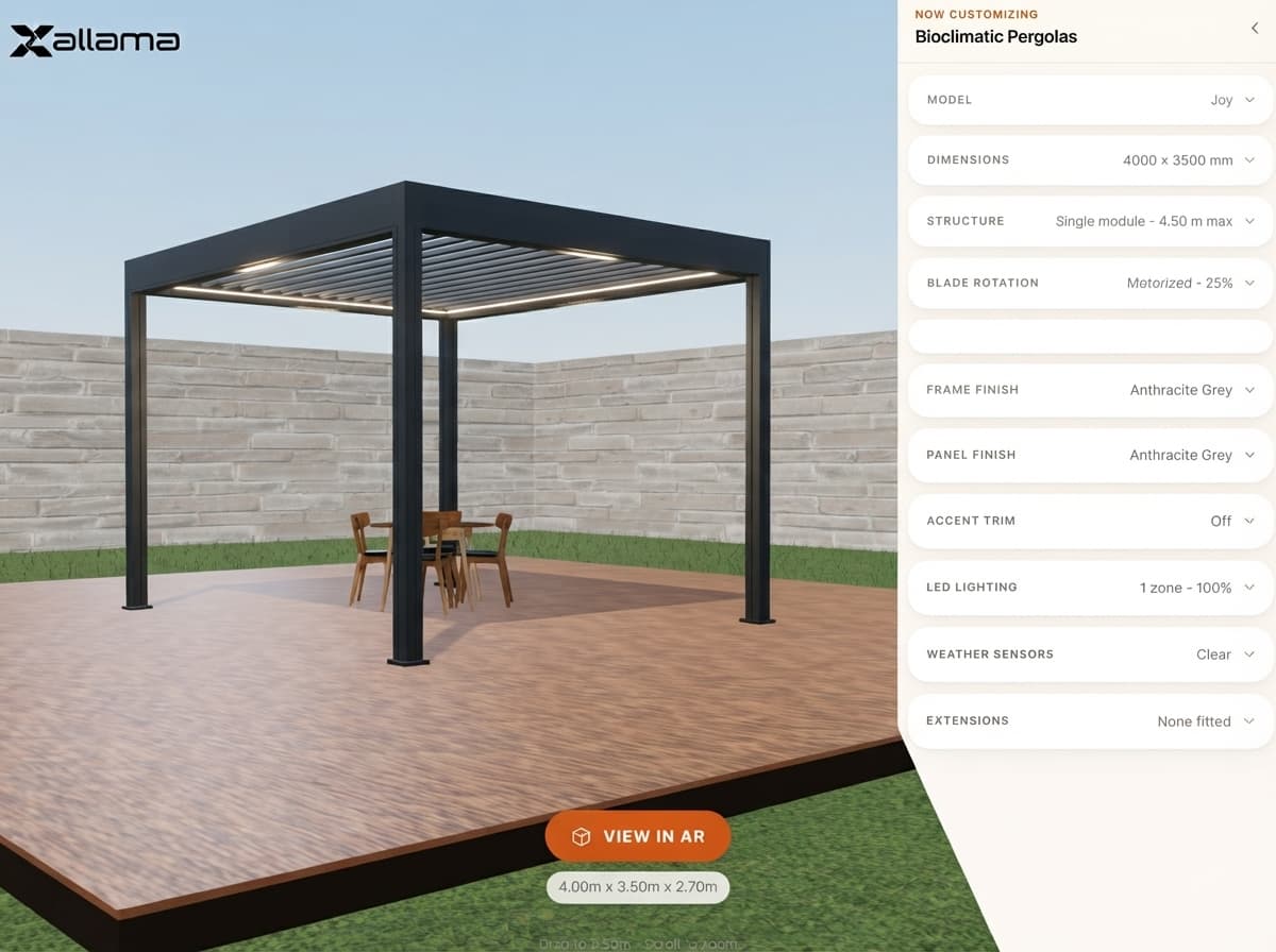 Design a pergola to the exact size and style — Configurator UI